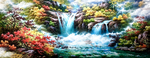 山水风景瀑布油画