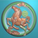 圆形马上有钱挂件精雕图灰度浮雕