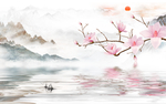 玉兰山水抽象背景墙