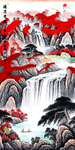山水招财竖幅画