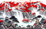 山水招财画背景墙