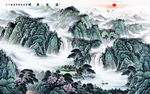 山水画流水生财背景墙
