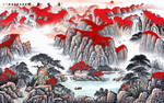 背景墙鸿运当头山水画壁画