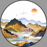 新中式抽象水墨山水圆形装饰画