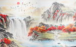 中国风流水生财山水瀑布背景墙