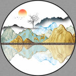 新中式抽象水墨山水圆形装饰画