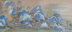 手绘中式千里江山图背景墙