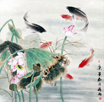 荷花九鱼图