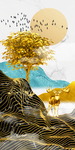 新中式金色抽象发财树玄关装饰画