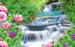 风景画流水生财背景墙