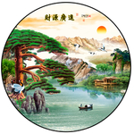 迎客松山水流水生财装饰画