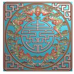 方形镂空五福捧寿蝙蝠挂匾精雕图
