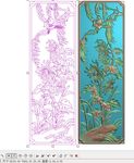 镂空菊花鸟竹子门板背板精雕图