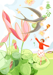 春分春游春天手绘插画PS分层