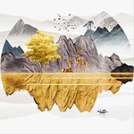 新中式麋鹿山水轻奢艺术抽象装饰