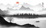 新中式山水电视背景墙