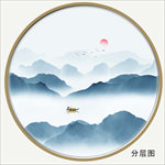 圆形水墨山水画