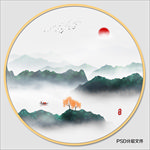 圆形水墨画