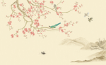 中式手绘工笔花鸟山水背景