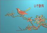 檀雕花鸟山茶花精雕图浮雕图灰度