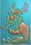 玉雕月季花鸟挂件精雕图浮雕灰度