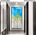 金色发财树玄关油画