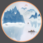 行舟新中式水墨装饰矢量分层背景