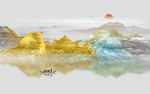 金色水墨山水画