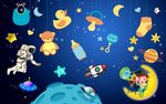 卡通儿童梦幻太空背景墙图片