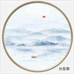 圆形水墨山