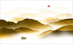 金色山水电视背景墙 山水画