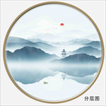 圆形水墨山 山水画
