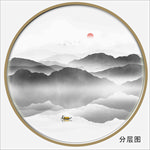 新中式圆形山水画装饰画挂画