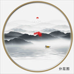 新中式圆形抽象山水画装饰画挂画