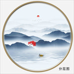新中式圆形山水画装饰画挂画