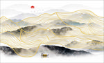 线条金线背景墙 山水线条 水墨