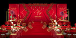 红色红金主题婚礼设计背景