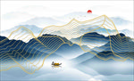 金线背景墙 山水线条 水墨山水