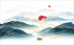 水墨金线山水