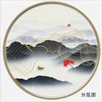 线条水墨山