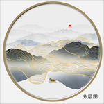 水墨线条 山水金线画