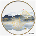 金色线条圆形山水
