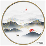 金线抽象山水 水墨