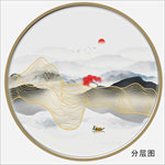 意境线条山水 圆形山