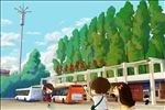 手绘广东金融学院公交车站素材
