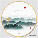 圆形水墨画