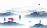三潭印月 西湖 水墨山 水墨画