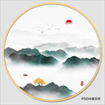 圆形水墨画