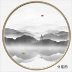 圆形水墨山