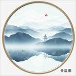 圆形水墨山水画